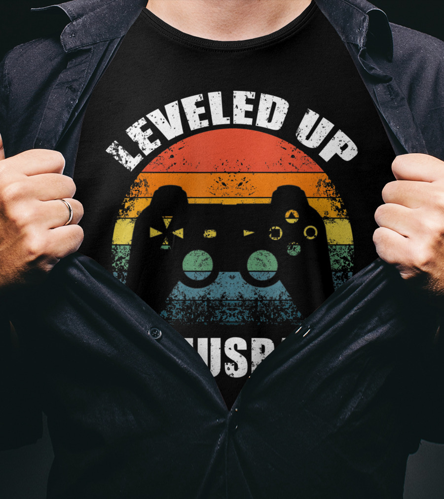 Leveled Up To Husband Retro Video Game Controller Wedding Announcement T-Shirt