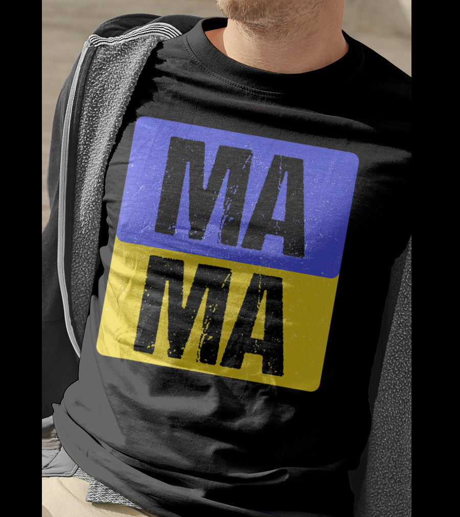 Mama Modern Boxed Square Mom Cute Family Mother Distressed Blue Yellow Blocks T-Shirt