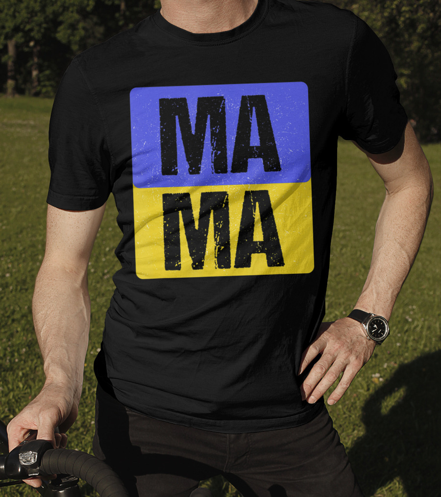 Mama Modern Boxed Square Mom Cute Family Mother Distressed Blue Yellow Blocks T-Shirt