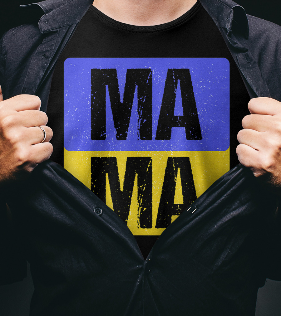 Mama Modern Boxed Square Mom Cute Family Mother Distressed Blue Yellow Blocks T-Shirt