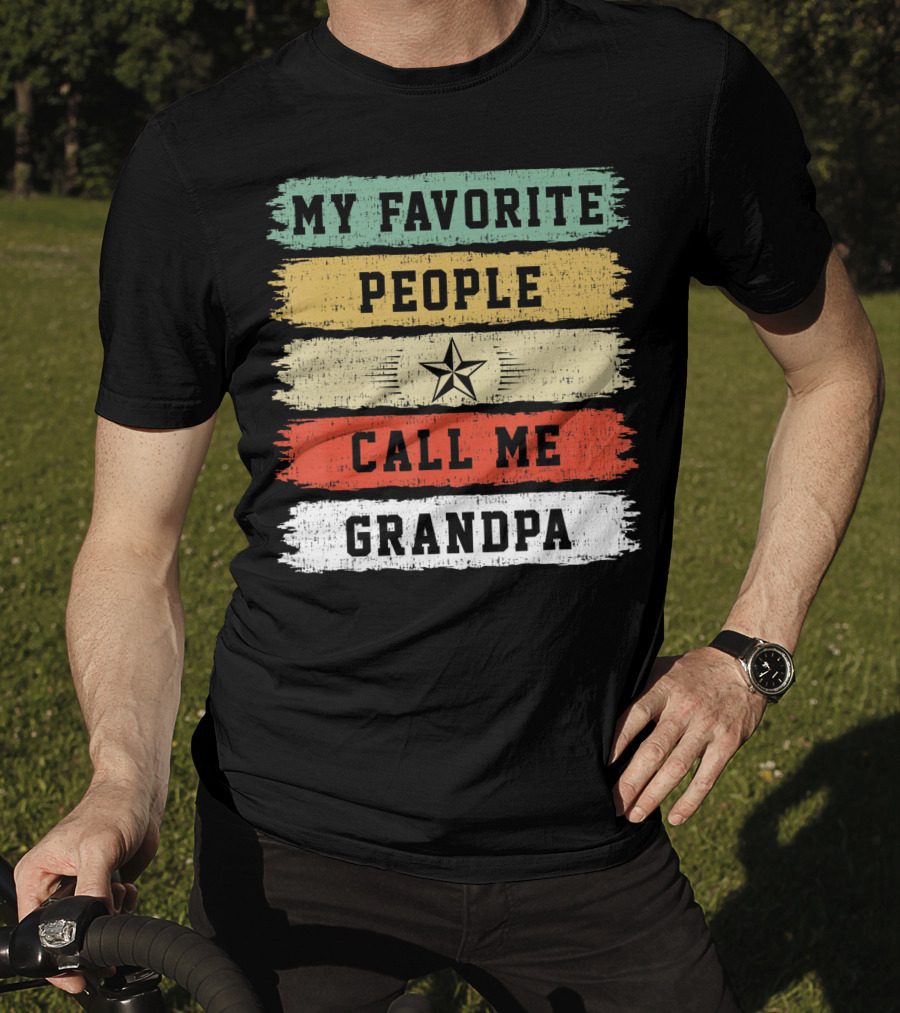 My Favorite People Call Me Grandpa Distressed Stripes Star T-Shirt