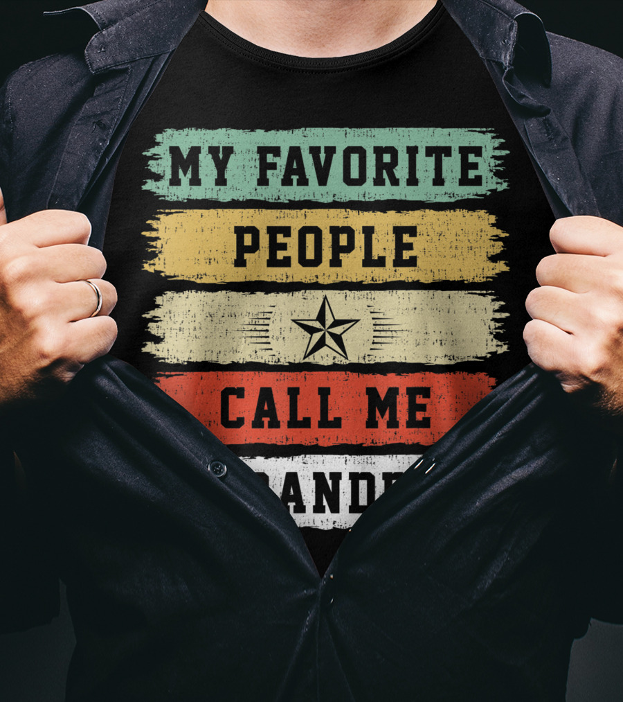 My Favorite People Call Me Grandpa Distressed Stripes Star T-Shirt