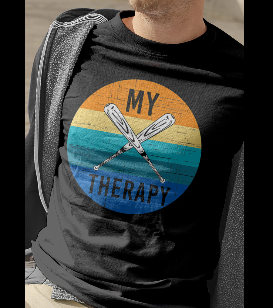 My Therapy Is Baseball American Baseball Fan Training Top Vintage Retro Crossed Bats T-Shirt