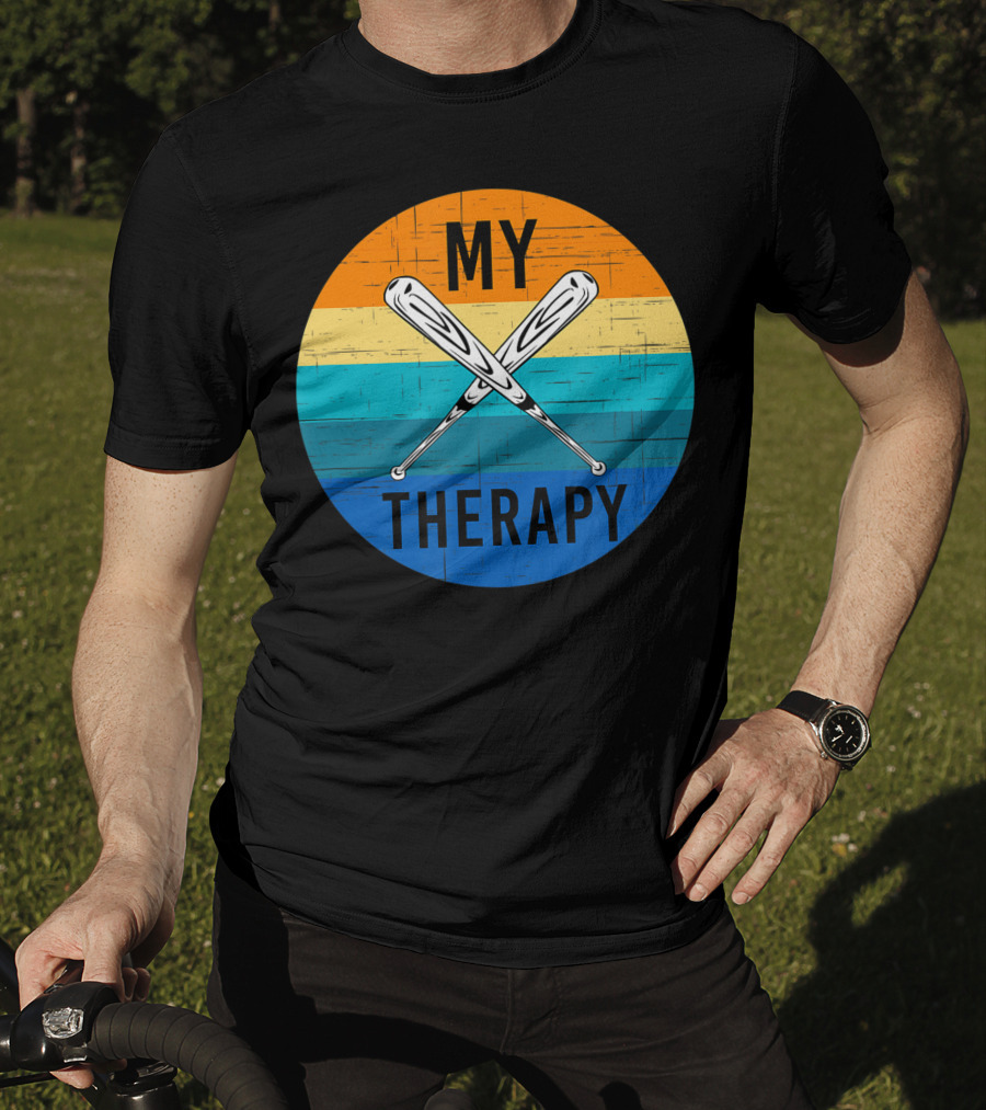 My Therapy Is Baseball American Baseball Fan Training Top Vintage Retro Crossed Bats T-Shirt