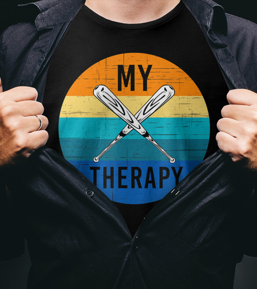 My Therapy Is Baseball American Baseball Fan Training Top Vintage Retro Crossed Bats T-Shirt