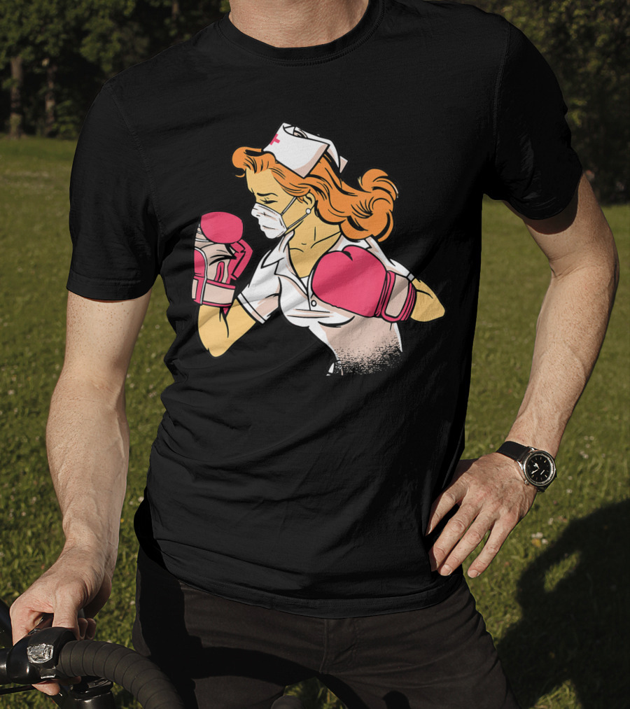 Nurse Boxer With Pink Gloves Fighting Spirit T-Shirt