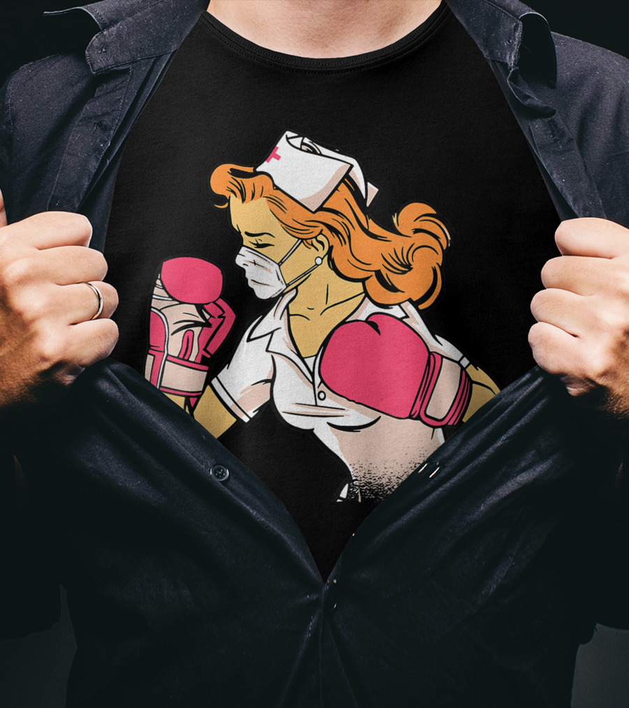 Nurse Boxer With Pink Gloves Fighting Spirit T-Shirt