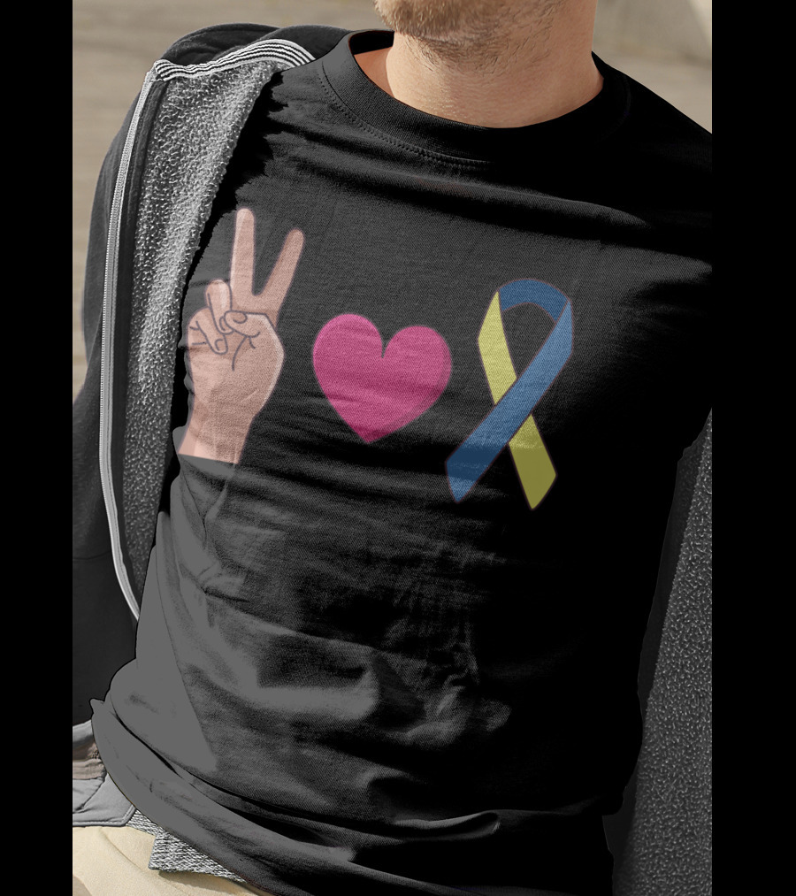 Peace Love Down Syndrome Awareness Blue Yellow T-Shirt