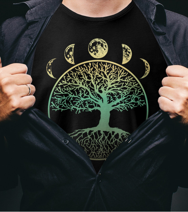 Phases Of The Moon Tree Of Life Cottagecore Aesthetic Lunar Cycle Botanical Symbolism T-Shirt