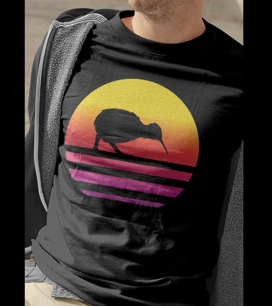 Retro Sunset Kiwi Silhouette New Zealand Pacific T-Shirt