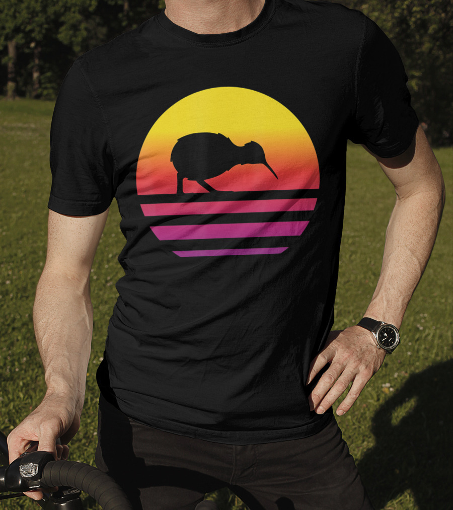 Retro Sunset Kiwi Silhouette New Zealand Pacific T-Shirt