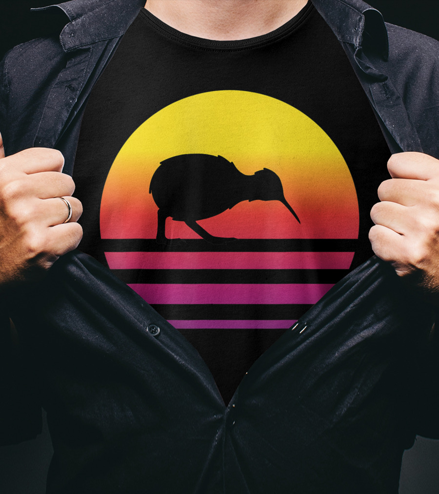 Retro Sunset Kiwi Silhouette New Zealand Pacific T-Shirt