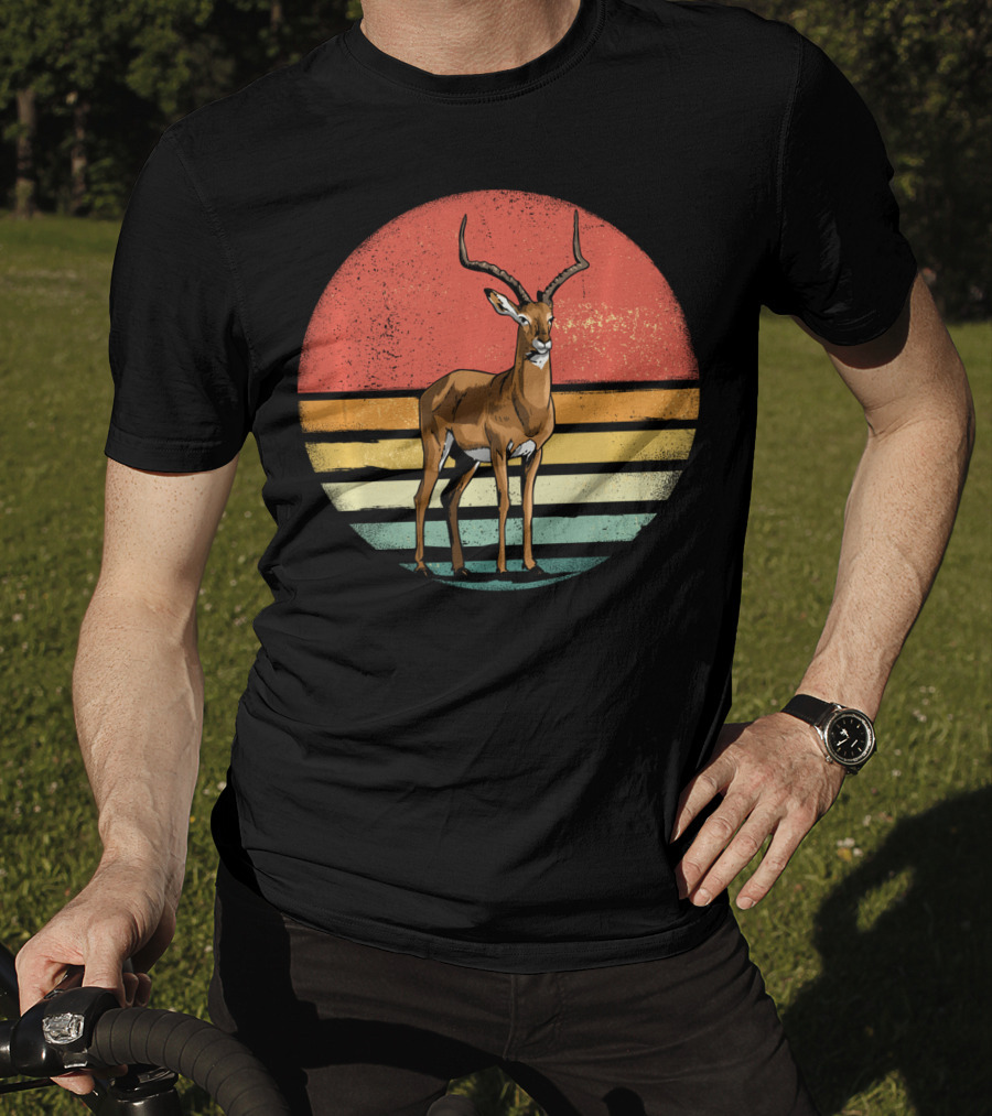 Retro Vintage Impala Nature Lover With Sunset Stripes T-Shirt