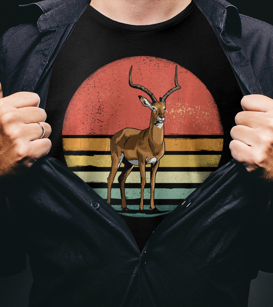 Retro Vintage Impala Nature Lover With Sunset Stripes T-Shirt