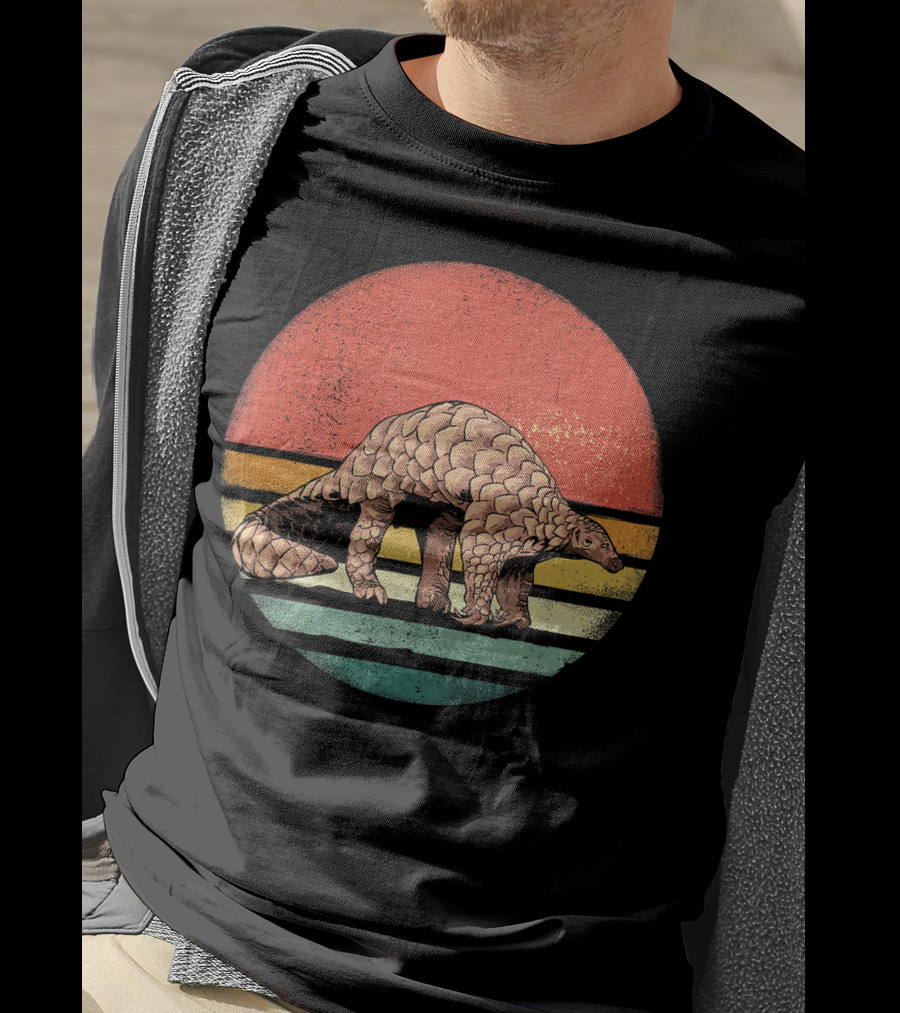Retro Vintage Pangolin Nature Lover Sunset Stripes T-Shirt