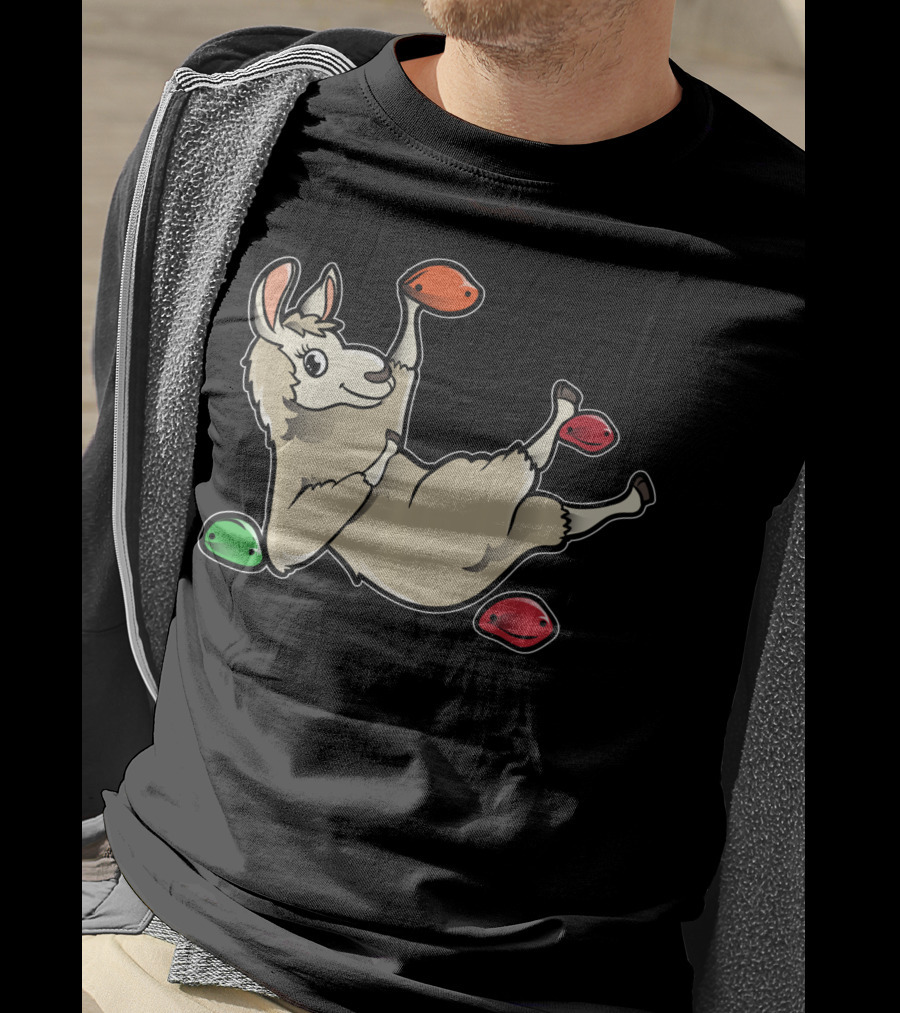 Rock Climbing Llama Alpaca Bouldering Climber Playful Holds T-Shirt