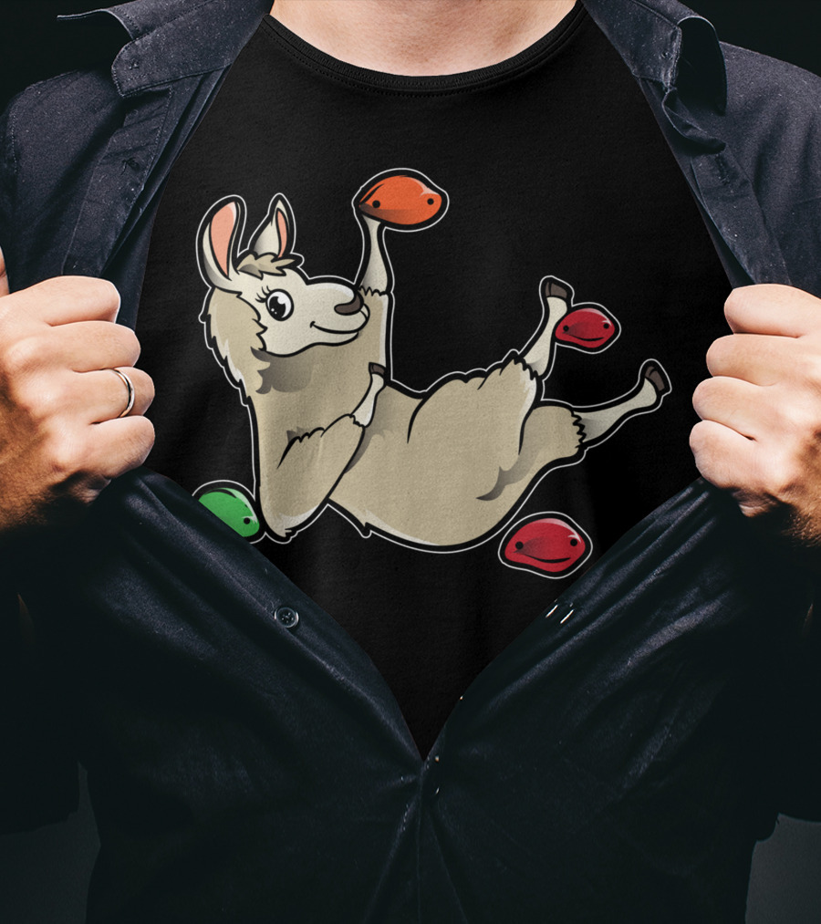 Rock Climbing Llama Alpaca Bouldering Climber Playful Holds T-Shirt