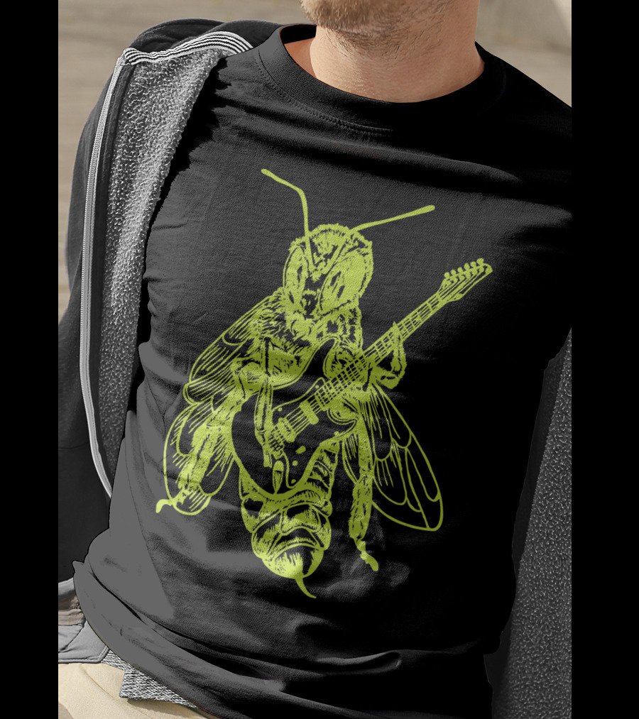 Seembo Bee Playing Guitar Musician Fun Band Guitarist T-Shirt