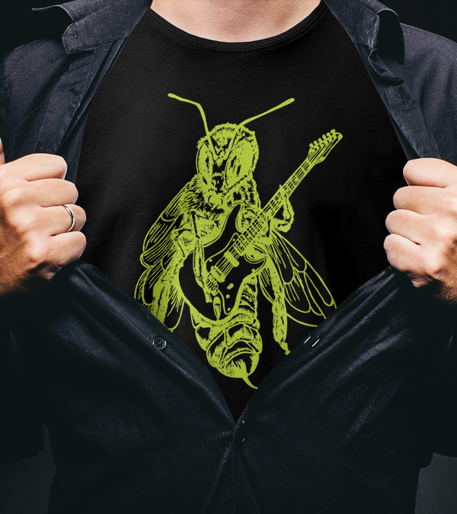 Seembo Bee Playing Guitar Musician Fun Band Guitarist T-Shirt