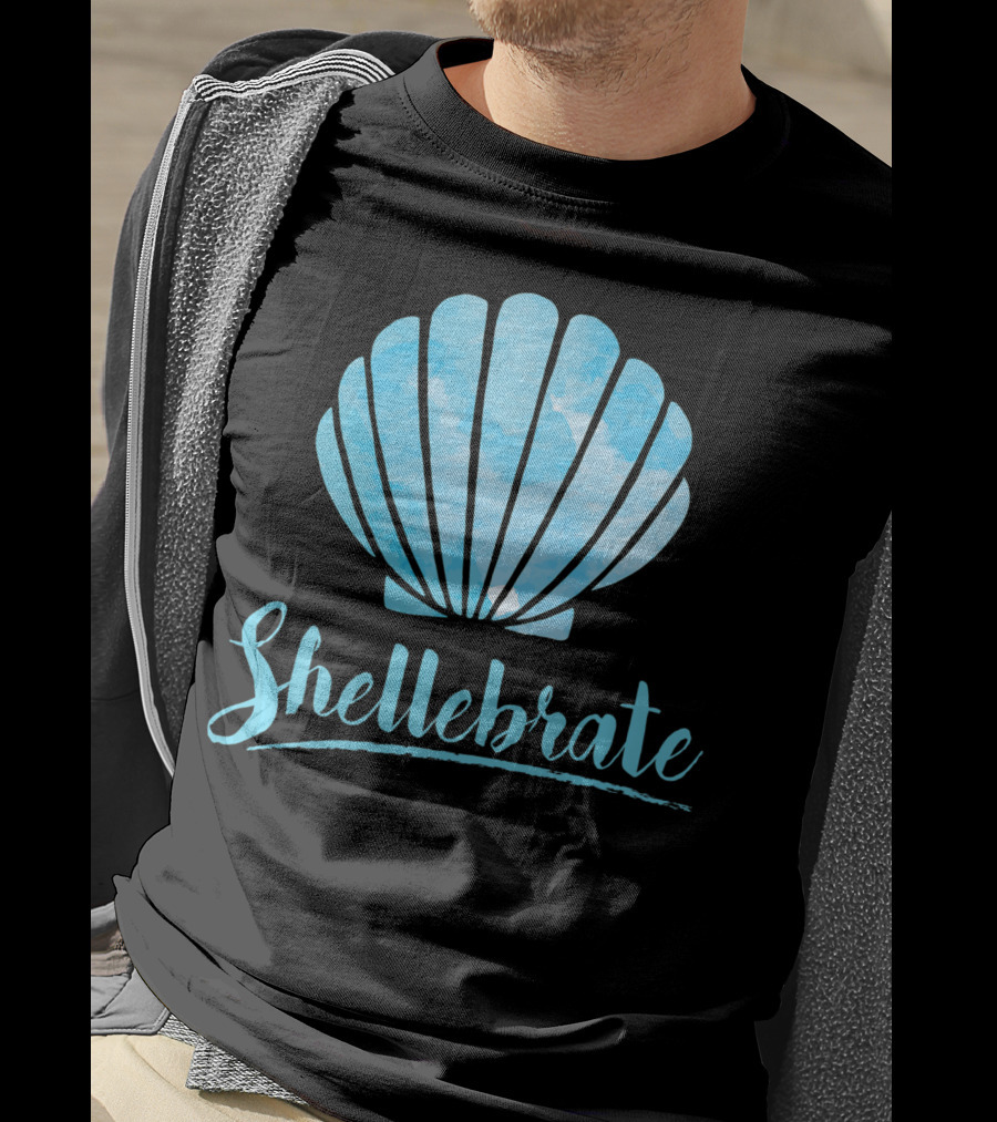 Shellebrate Blue Watercolor Sea Shell Seashell Beach T-Shirt