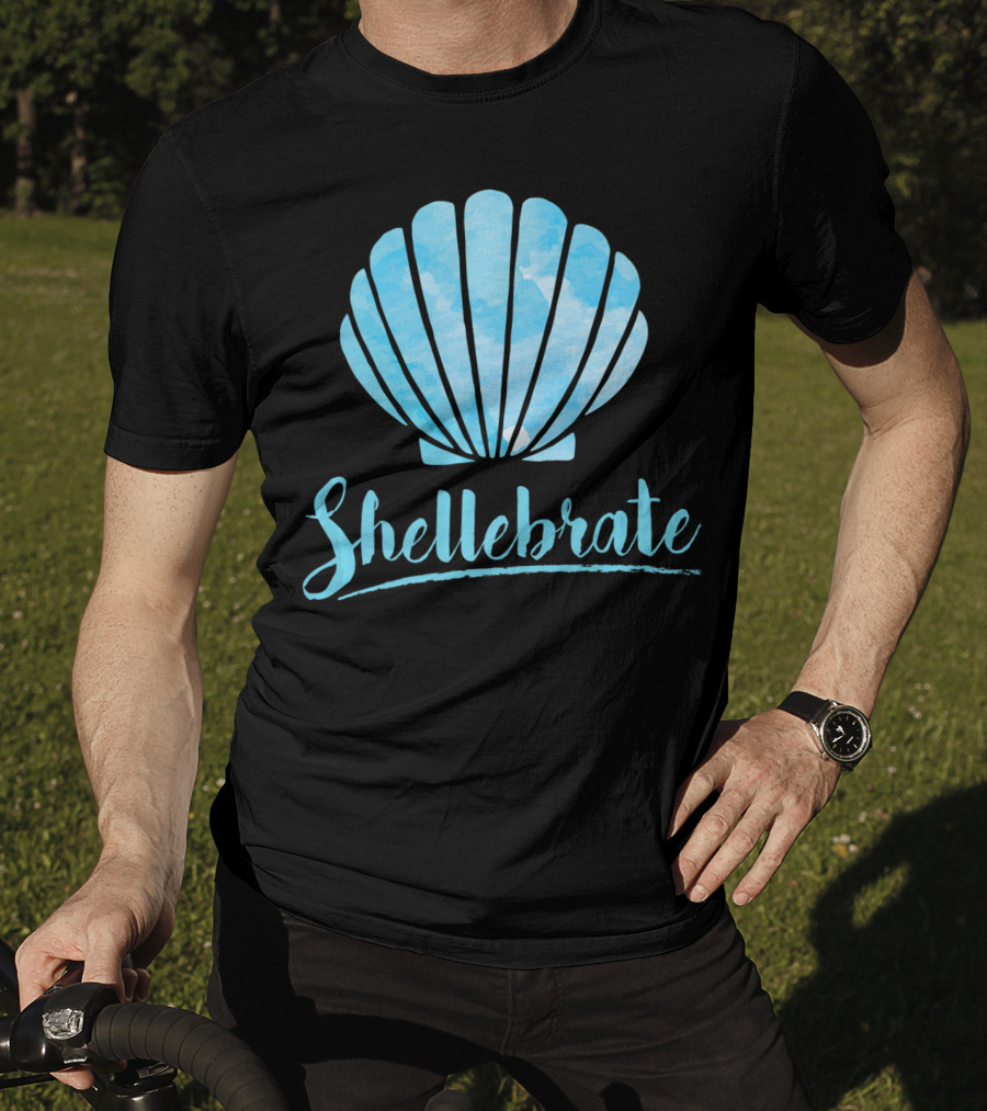 Shellebrate Blue Watercolor Sea Shell Seashell Beach T-Shirt