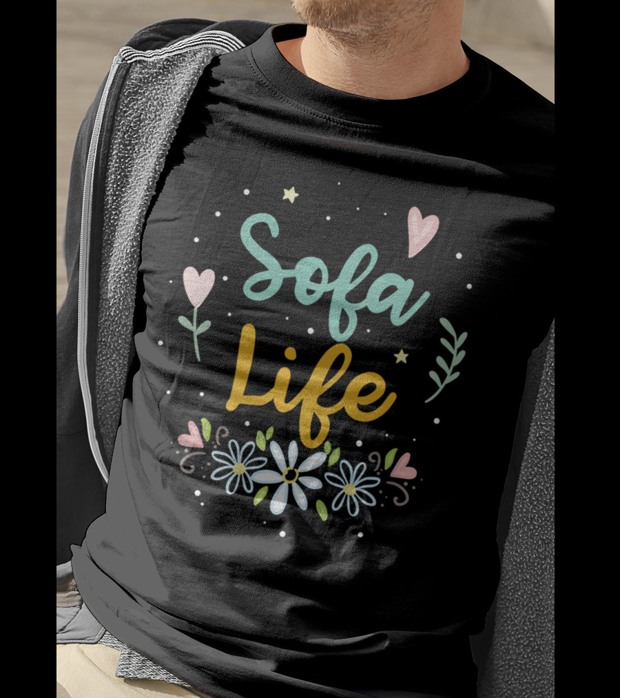 Sofa Life Hearts Flowers And Stars T-Shirt