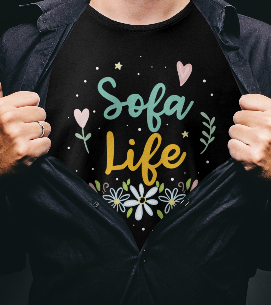 Sofa Life Hearts Flowers And Stars T-Shirt