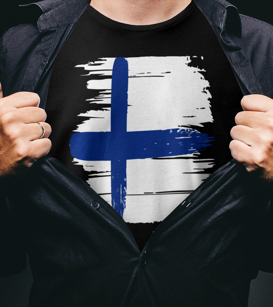 Tattered Finnish Flag In Grunge T-Shirt