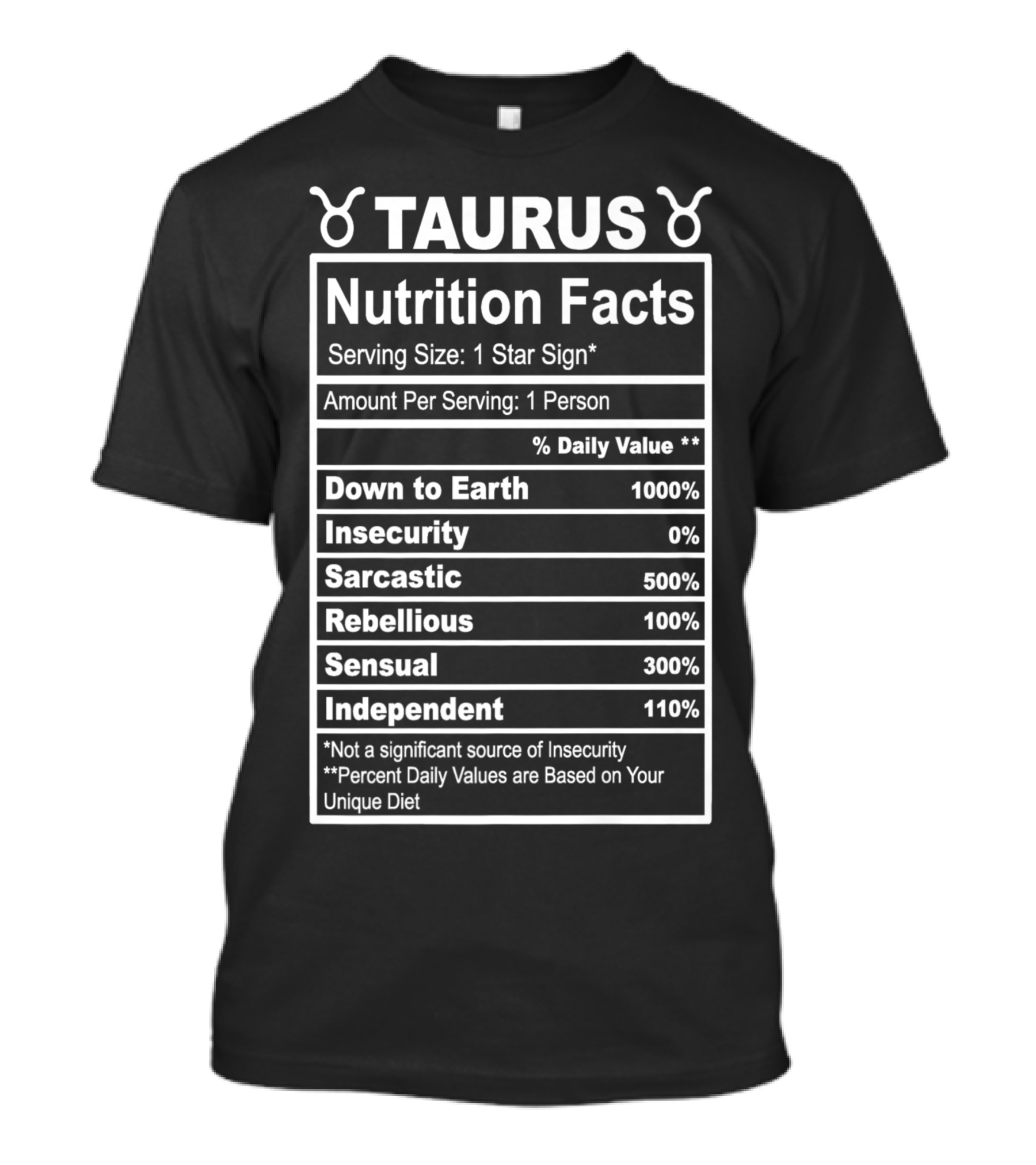Taurus Nutrition Facts Zodiac Horoscope Traits Chart T-Shirt