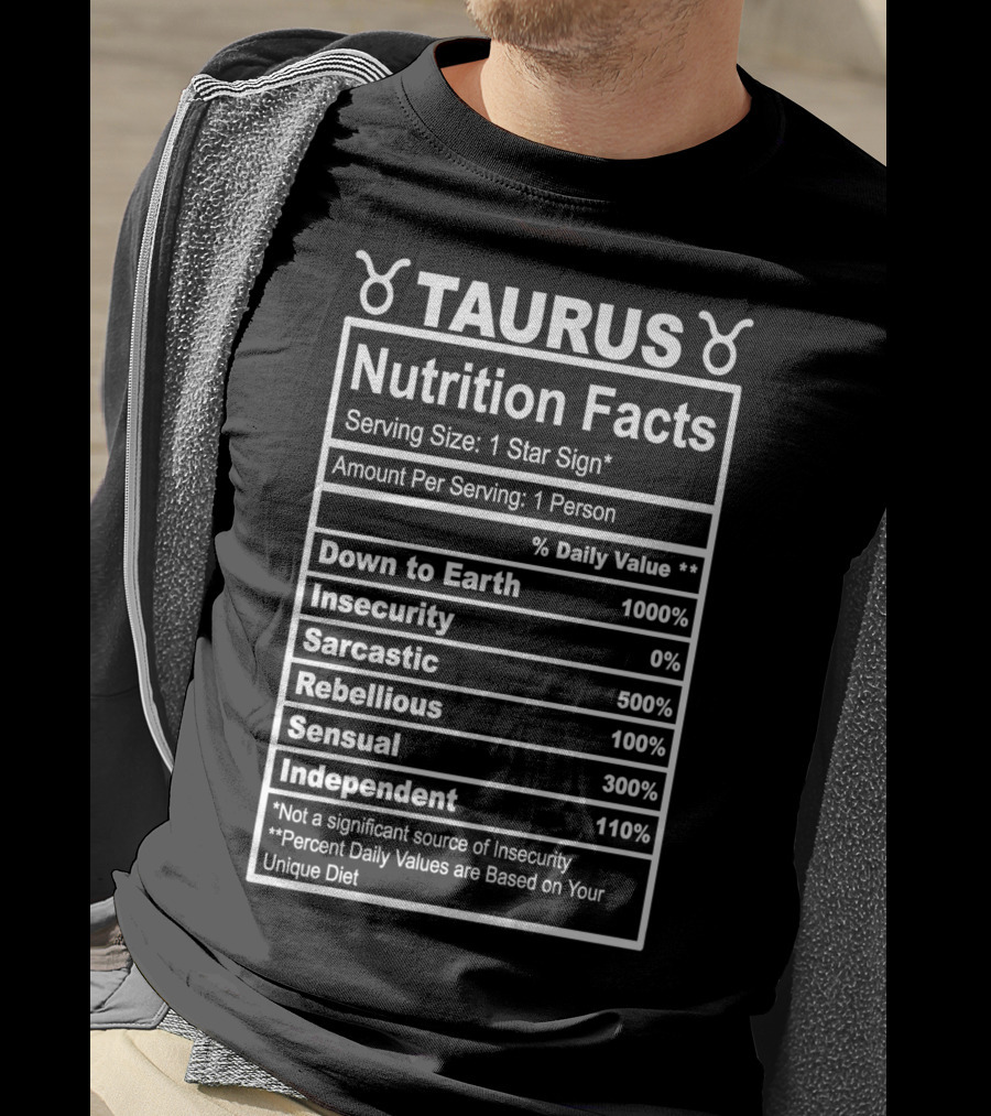 Taurus Nutrition Facts Zodiac Horoscope Traits Chart T-Shirt