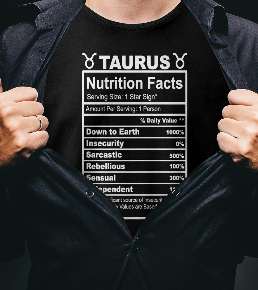 Taurus Nutrition Facts Zodiac Horoscope Traits Chart T-Shirt
