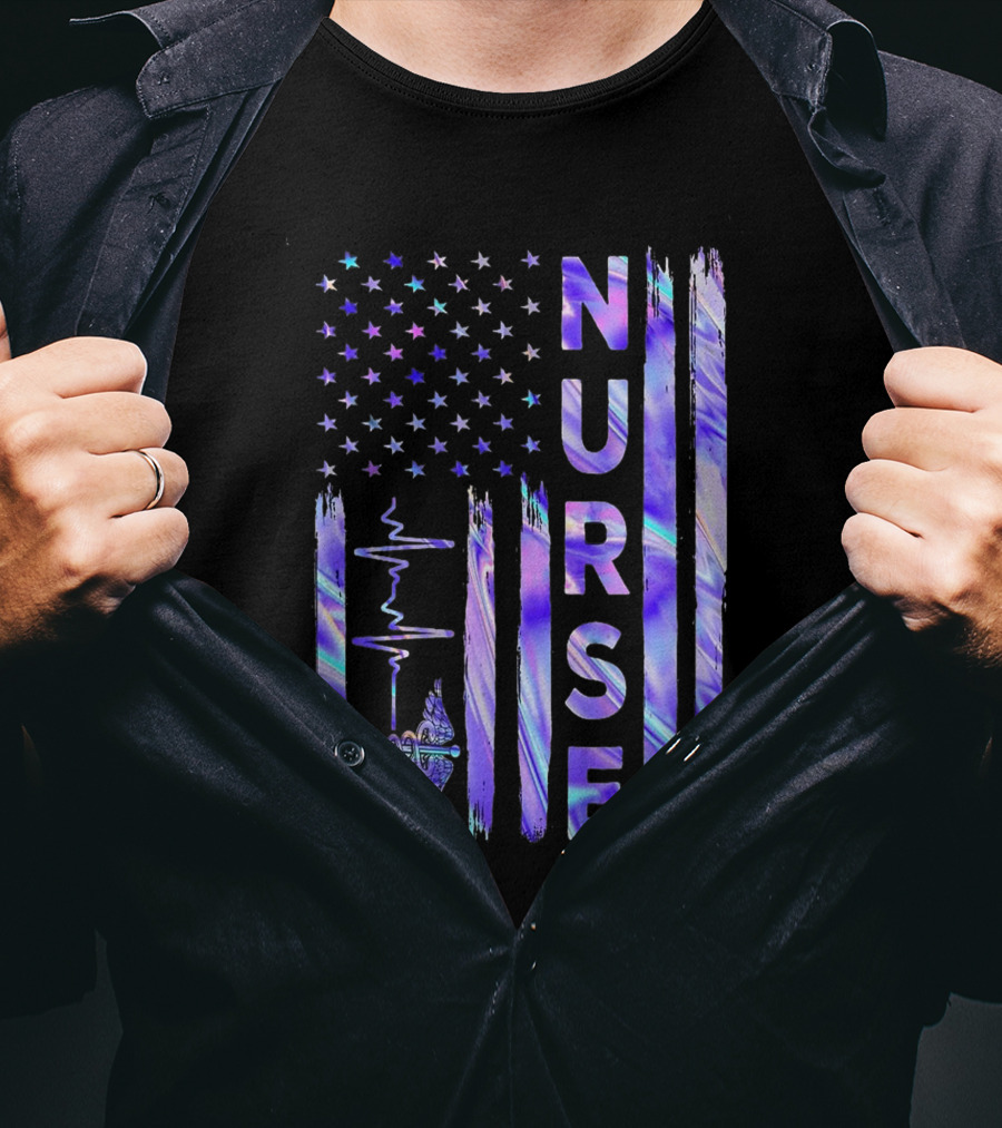 Nurse USA Flag Proud Girls Love Nursing Day T-Shirt