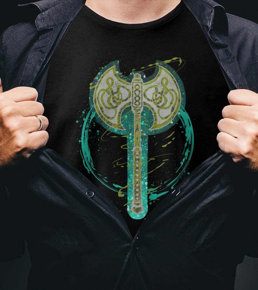 Viking Odin Norse Battle Axe Symbol With Knotwork T-Shirt