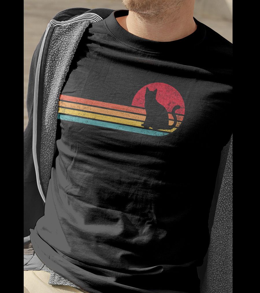 Retro Sunset Cat Silhouette For Kitten Lover Fan T-Shirt