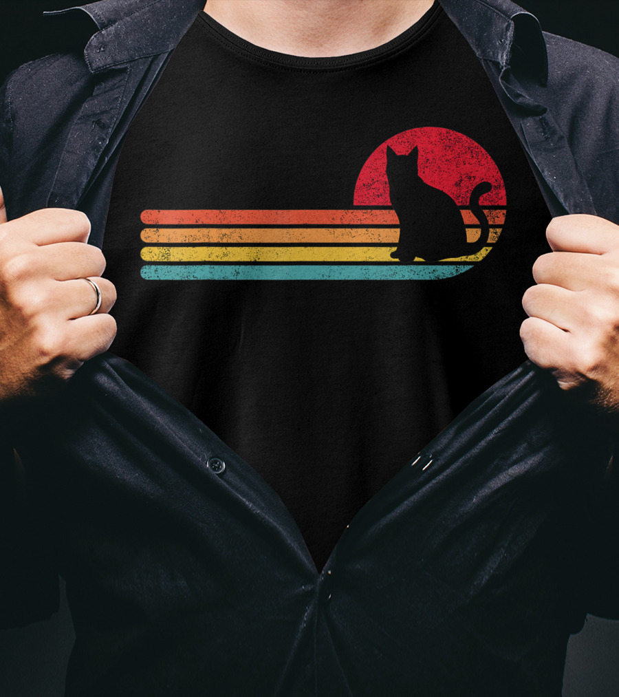 Retro Sunset Cat Silhouette For Kitten Lover Fan T-Shirt