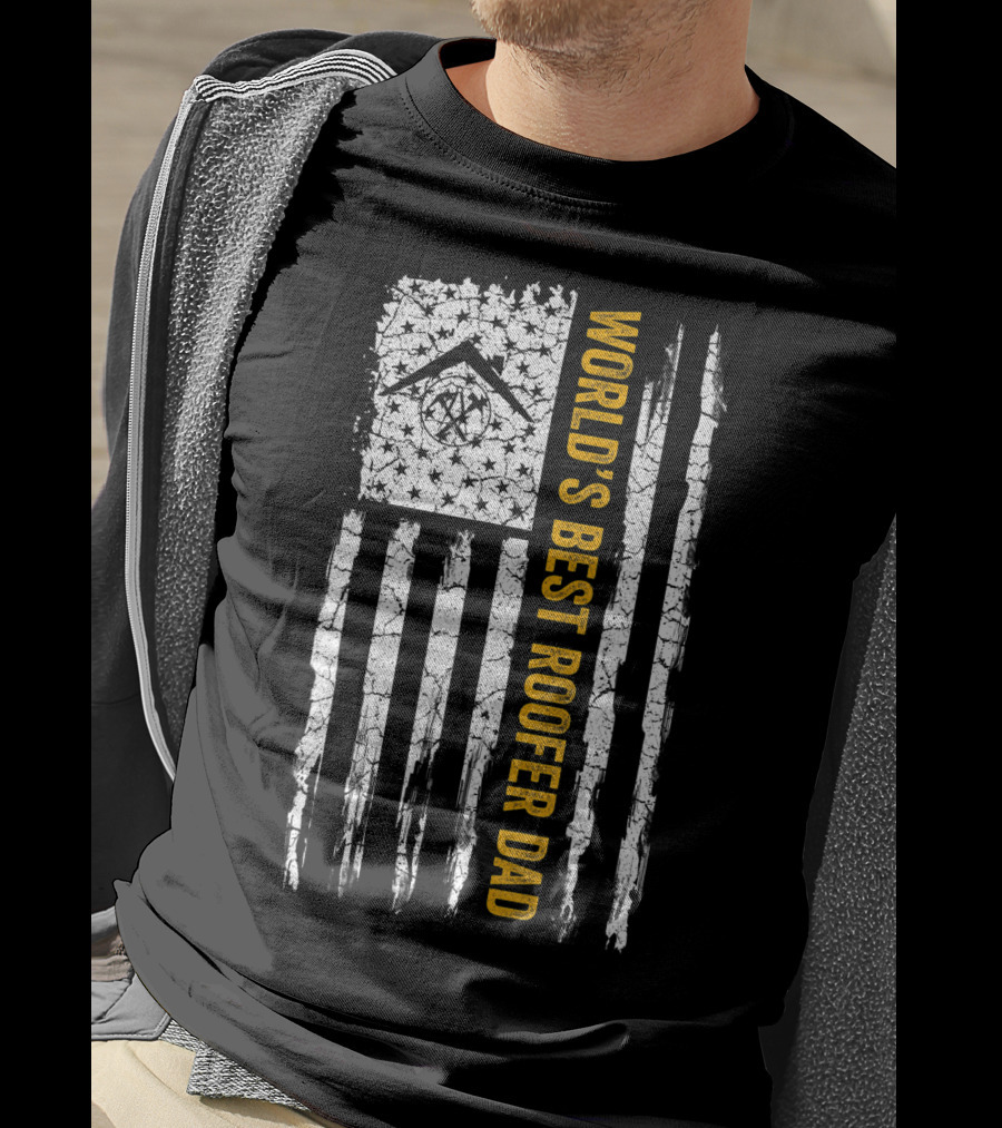 World's Best Roofer Dad Vintage USA American Flag Roofing T-Shirt