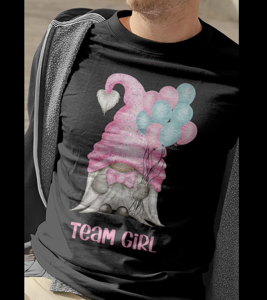Team Girl Cute Gnome With Pastel Balloons Gender Reveal T-Shirt