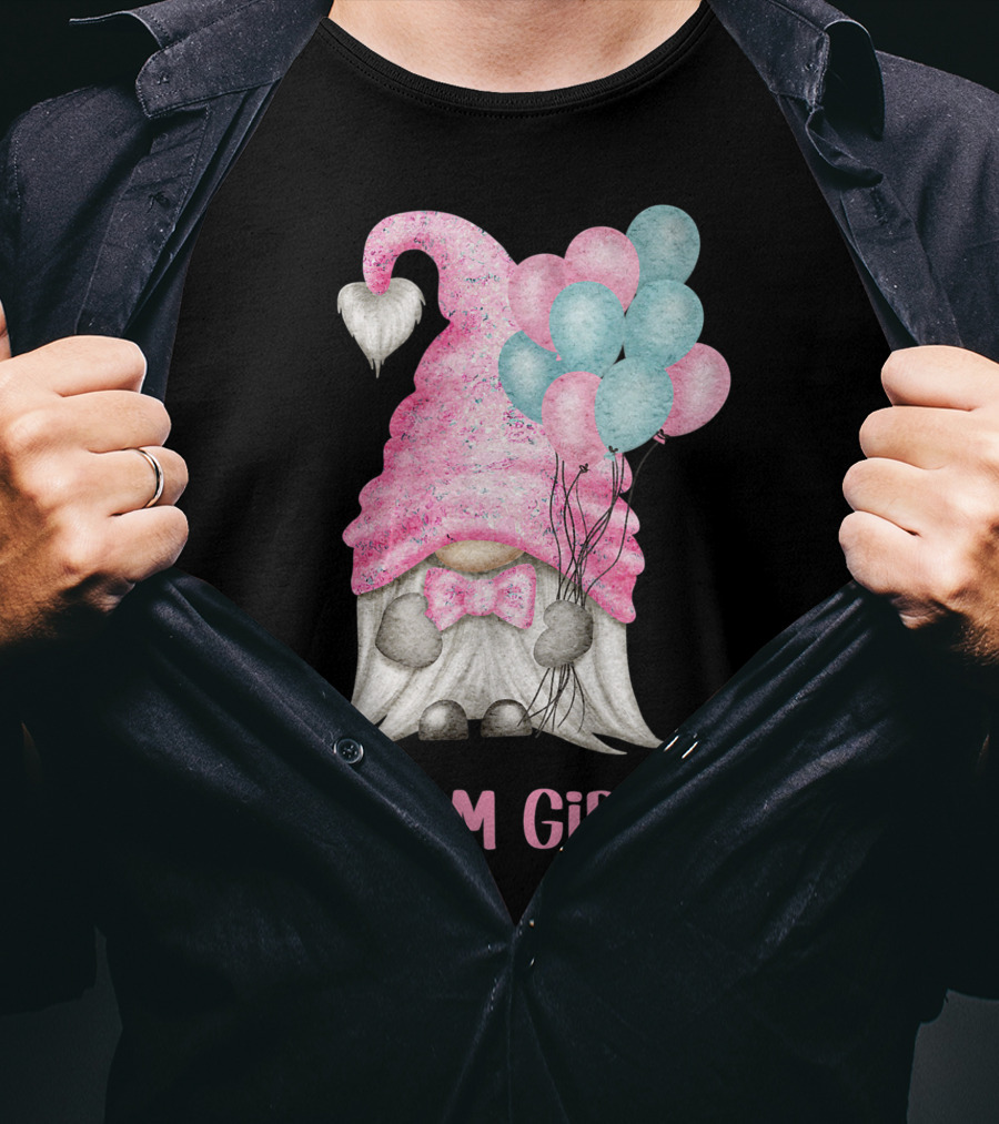 Team Girl Cute Gnome With Pastel Balloons Gender Reveal T-Shirt