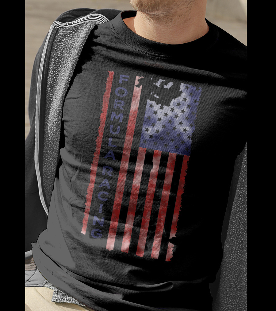 Formula Racing USA Flag Motorsport Grunge Style Flag Stripes T-Shirt