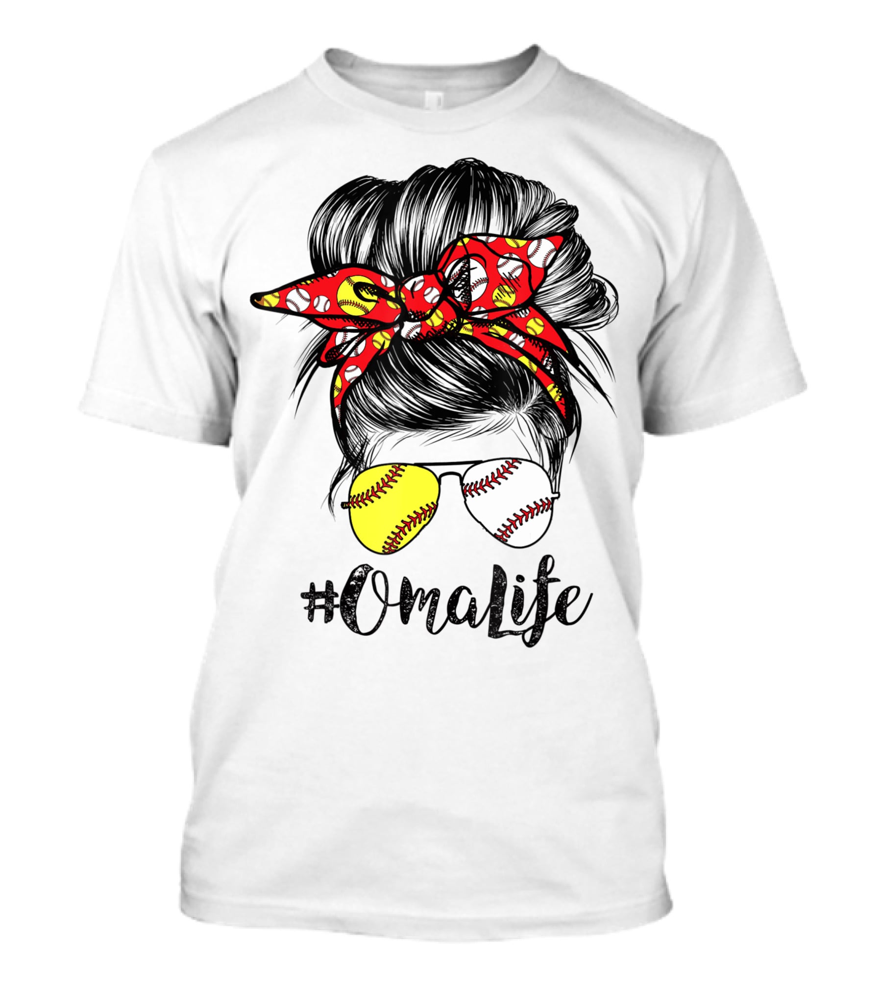 OmaLife Messy Bun Hair Softball Baseball Sunglasses T-Shirt