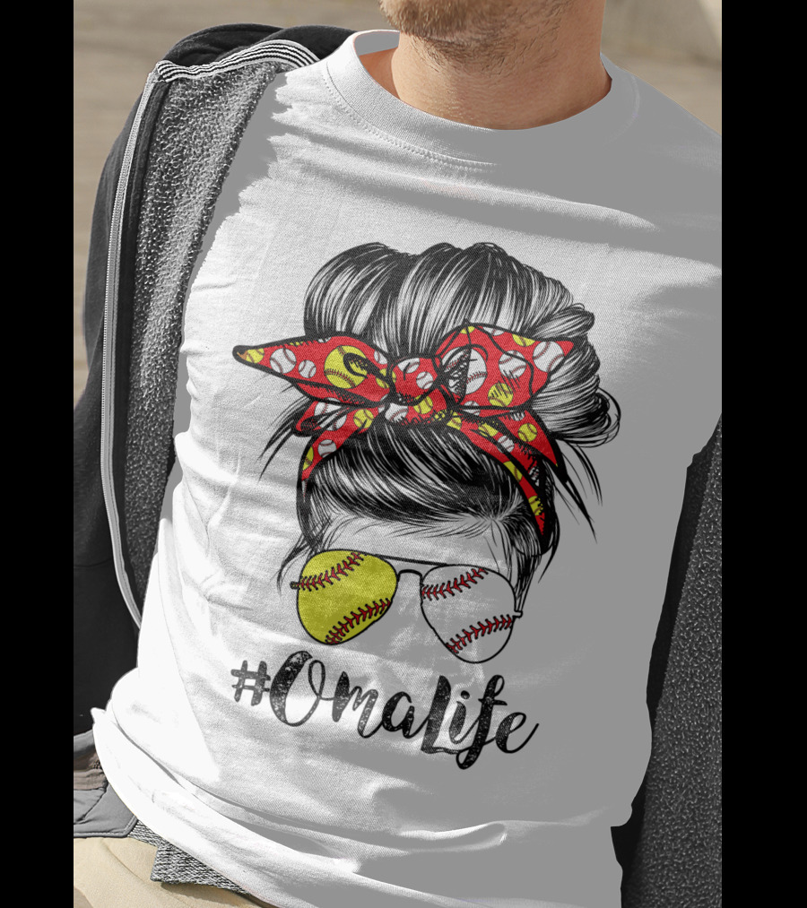 OmaLife Messy Bun Hair Softball Baseball Sunglasses T-Shirt