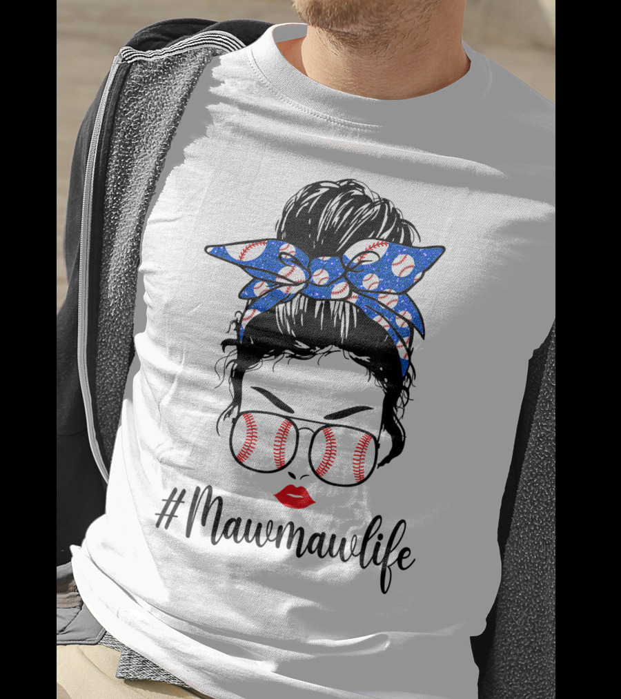 Mawmawlife Softball Baseball Messy Bun Glasses T-Shirt