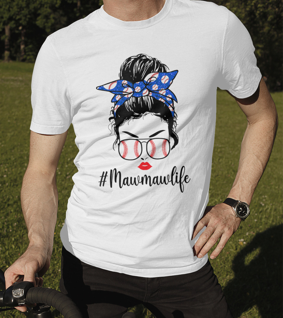 Mawmawlife Softball Baseball Messy Bun Glasses T-Shirt