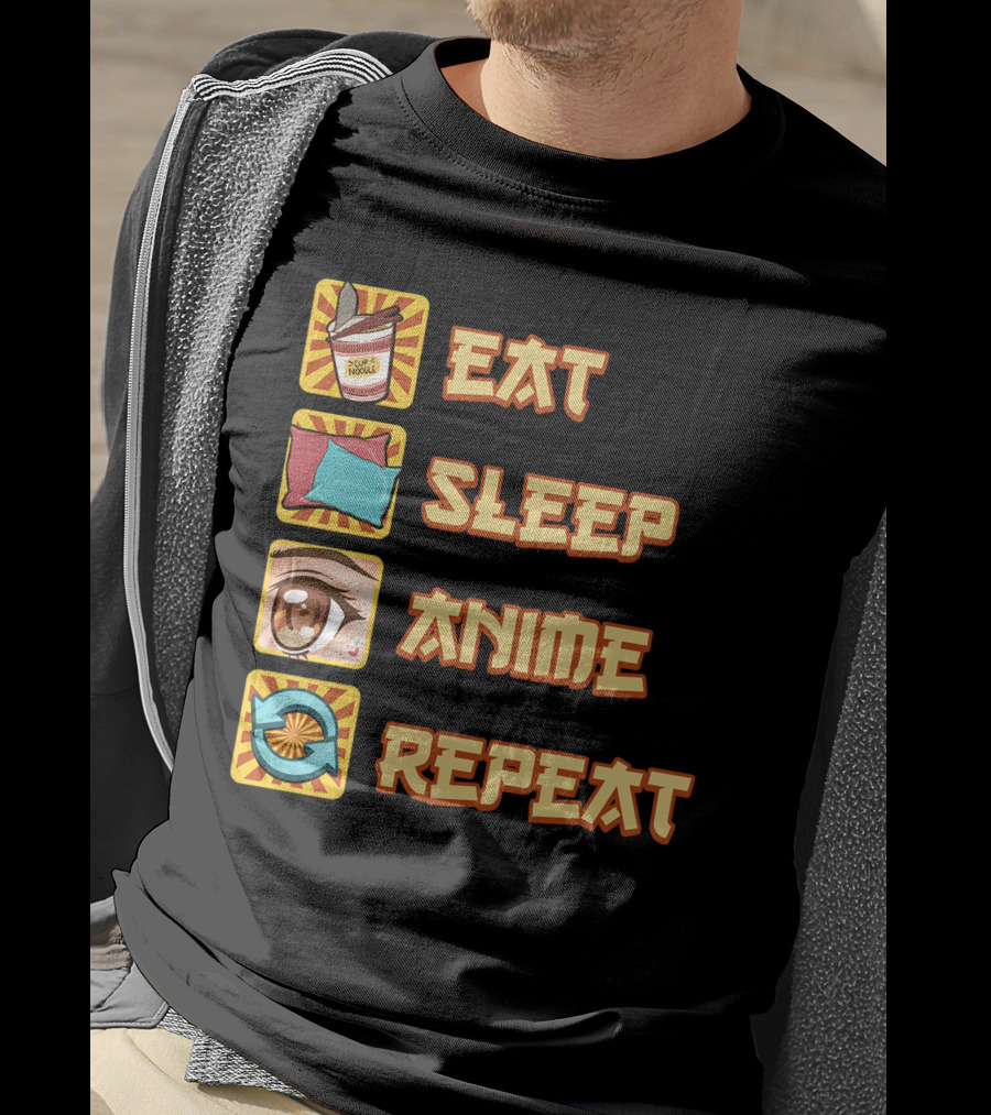 Eat Sleep Anime Repeat Icons Fun T-Shirt