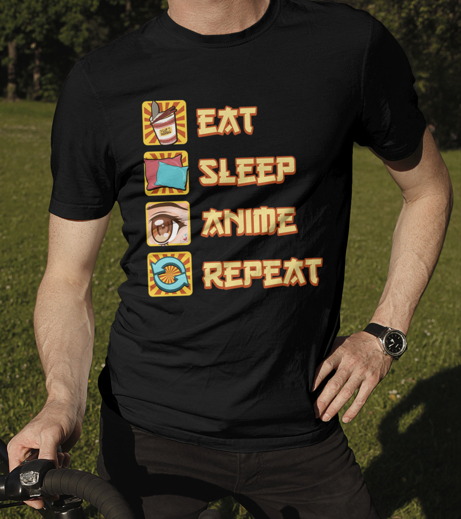 Eat Sleep Anime Repeat Icons Fun T-Shirt