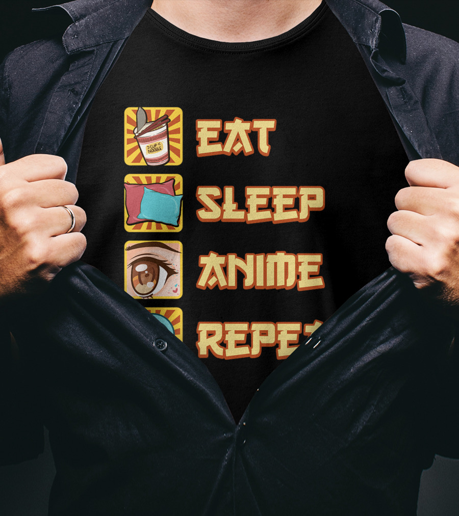 Eat Sleep Anime Repeat Icons Fun T-Shirt