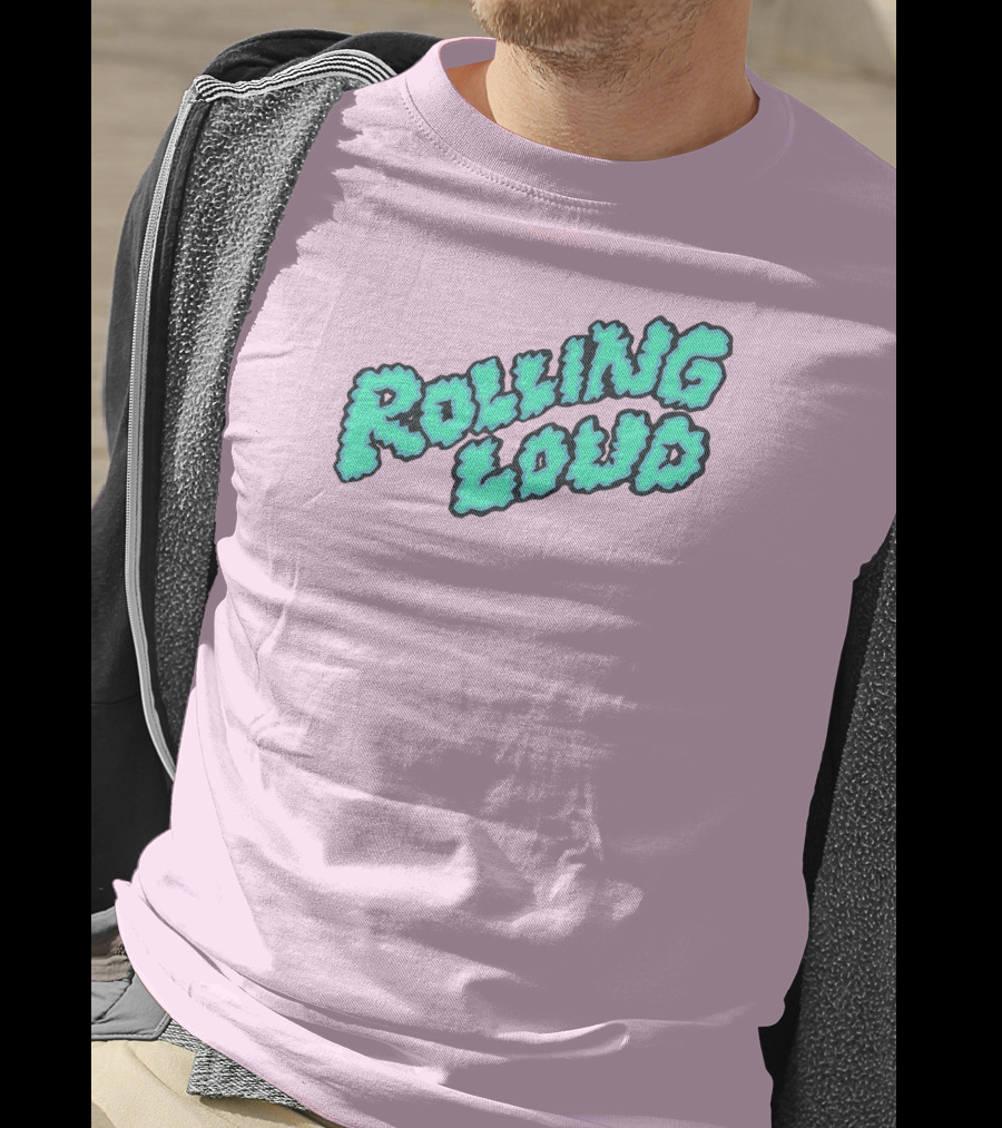 Rolling Loud Puffy Text Design On Pastel Pink Background T-Shirt