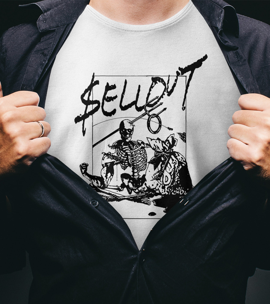 Sellout Skeleton With Money Bag And Dice T-Shirt