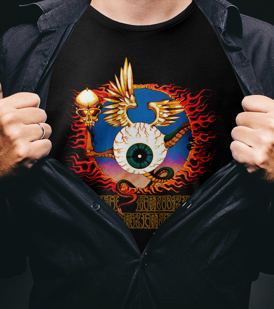 Jimi Hendrix Experience Psychedelic Skull And Eye Wings Flame T-Shirt