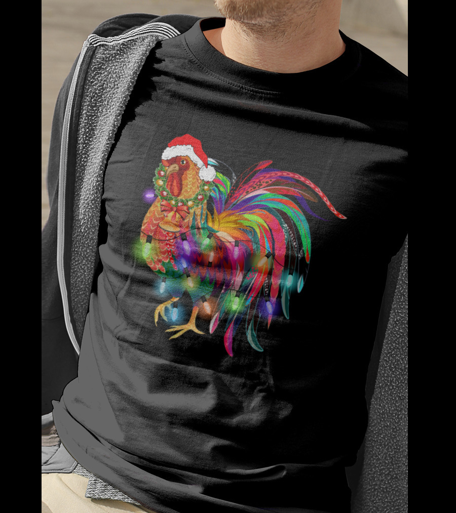 Festive Chicken With Christmas Lights And Santa Hat T-Shirt